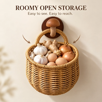Panier de rangement mural en rotin tressé pour oignons verts, ail et œufs – Design moderne et minimaliste