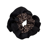Grande Taille Tendance Coréenne Tissu Coréen Élastique Imprimé Léopard Chouchou pour Cheveux Femme Fille Accessoires Volanté Feuille de Lotus