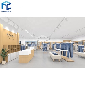 Moda Retail Garment Shop Design de Interiores Mulheres Vestuário Loja Decor Jeans Shop Counter Design Roupas Display Racks Prateleira - Product Image 1