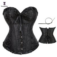 Corset victorien gothique pour femme, noir et blanc, avec 6 fermetures à agrafes sur le devant, volants en dentelle, tailles S-2XL, avec 12 baleines en acier