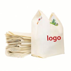 Bolsa de Compras Ecológica y Económica, Reutilizable, Impermeable, Plegable, Tipo Camiseta, Color Beige, de Tela No Tejida - Product Image 1