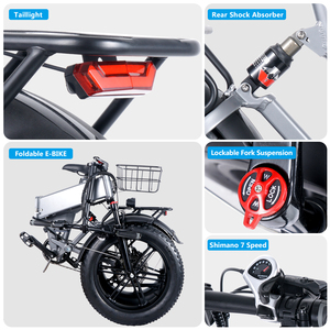 Vélo électrique pliable EU US F9 en alliage d'aluminium 20 pouces, <span class=keywords><strong>Fatbike</strong></span>, 500W, batterie lithium 17.5AH, double suspension, 7 vitesses, neige - Product Image 6
