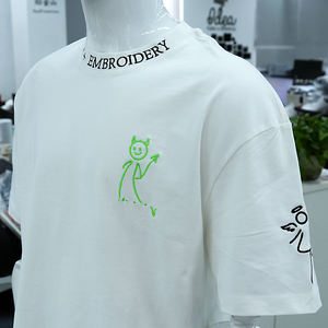 T-shirt unisexe surdimensionné en coton 100% anti-boulochage, broderie chenille 3D tricotée sur mesure de haute qualité pour hommes - Product Image 3