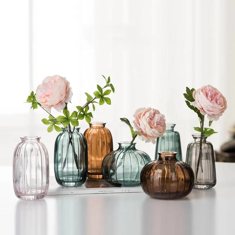 ホット販売新しいクリエイティブ吹きガラス花瓶ホームテーブル装飾小さなクリアフラワーカラーガラス花瓶