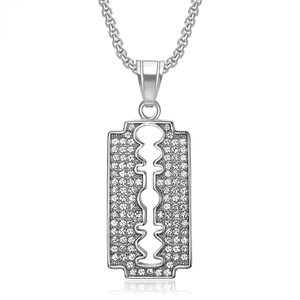 Colar Masculino de Aço Inoxidável Banhado a Ouro com Pingente de Lâmina de Barbeador Cravejado de Diamantes Estilo Hip Hop - Sucesso de Vendas e Preço Imperdível - Product Image 2