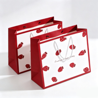 Sac cadeau en papier gelée imprimé numériquement, motif fraise mignon, rouge et blanc vif, pour boulangerie et cadeaux de desserts