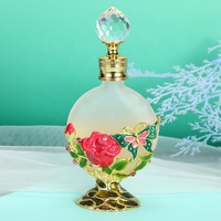 Botol Parfum Logam Bunga Mawar Arab, 15Ml Botol Kaca Attar Mewah Buram Isi Ulang Minyak Esensial # 15312-G