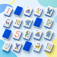 Jeu de tuiles de Mahjong coloré sur le thème des animaux de compagnie, en acrylique, 160 pièces, fond bleu royal, boîte cadeau, jeu familial, soirée de jeux, jeu social