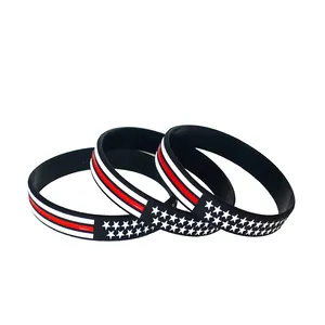Best Selling Verenigde State Amerikaanse Usa Amerika Vlag Rood Blauw Wit Dunne Lijn Siliconen Rubber Armband