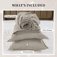 Parure de draps 100 % lin Queen 4 pièces en lin français délavé (1 drap plat, 1 drap-housse, 2 taies d'oreiller)