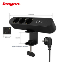 Prise de courant à interrupteur électrique multiple à 3 voies avec 2usb pour rallonge électrique de pince de bureau de salle de réunion