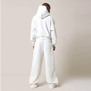 Conjunto de 2 Piezas OEM Extra Largo de Algodón Gris de Color Sólido: Sudadera Corta Casual Oversize y Pantalones Deportivos Anchos con Pliegues - Product Image 2