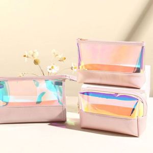 Pochette de maquillage unisexe en TPU irisé laser, haute qualité, avec fermeture éclair, résistante à l'eau, pour rangement de salle de bain, vente en gros - Product Image 1