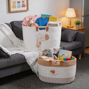 Cesti portaoggetti in corda di cotone <span class=keywords><strong>per</strong></span> <span class=keywords><strong>cameretta</strong></span> bambini, organizer <span class=keywords><strong>per</strong></span> giocattoli di peluche, cesto portabiancheria ricamato, contenitore portaoggetti <span class=keywords><strong>per</strong></span> giocattoli, ideale <span class=keywords><strong>per</strong></span> regali - Product Image 1