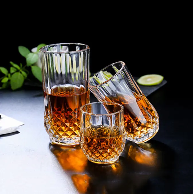 Amazon Hot Sale Lead-Free Crystal Glass engraving bar ribber glasses Brandy Vodka Liquor Whiskey Wine Glasses liquor glasses