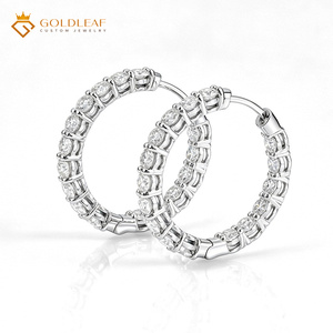 Pendientes de Aro con Moissanita de Corte Redondo, Plata de Ley 925, con Incrustaciones de Circonitas, para Regalo de Boda o Fiesta - Product Image 5