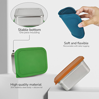 Wadah Makanan Stainless Steel Set Tutup Silikon Kotak Makan Siang Baja Anak Dewasa Wadah Camilan Logam Anti Bocor Kotak Bento Sandwich