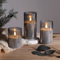 Bougie LED sans flamme en verre à rayures grises, décorative de luxe, à piles, scintillante, pour anniversaire et mariage, de Matti's Home Decoration