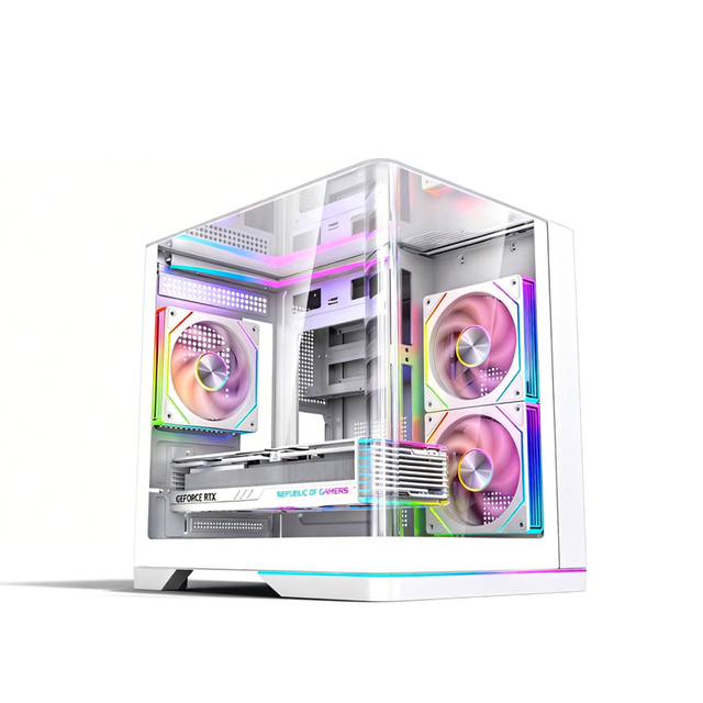 Tengda Mid Tower Curved Glass Gaming Case Dual-chamber Panoramic Aquarium Design-Aluminum Alloy LED Base MicroATX Support 240mm