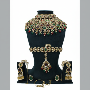 Parure de bijoux semi-nuptiale plaquée or avec des perles autrichiennes et des pierres de potassium - Product Image 2