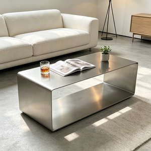 Mesa de Centro Moderna Minimalista Redonda de Metal Cepillado para Sala de Estar - Product Image 4