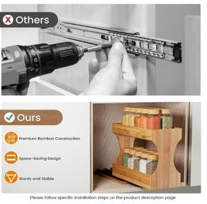 Bamboo 2-Tier Pull Out <strong>Spice</strong> Rack <strong>Organizer</strong> for Cabinet Slide Out <strong>Spice</strong> <strong>Organizer</strong> - Product Image 4