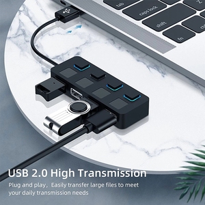 PC 컴퓨터를위한 독립적 인 480Mbps 고속 전송 데이터 어댑터가있는 4 포트 USB 2.0 허브 온/오프 스위치 분배기 확장기 - Product Image 2