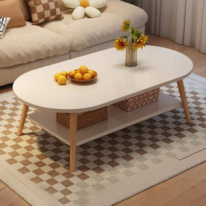 Table basse de style nordique, plateau ovale en bois avec étagère de rangement, pour salon, table d'appoint, design minimaliste moderne - Product Image 1