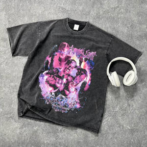 Camiseta de Algodón Grueso con Bordado Vintage de Alta Calidad al por Mayor, Lavado Ácido, Personalizable, Impresión por Inyección Directa para Hombre - Product Image 3