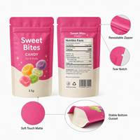 Sachets Mylar souples personnalisés de 3,5 g, imprimés, de qualité alimentaire, à fermeture éclair refermable, pour bonbons, gommes, aliments pour animaux de compagnie et snacks