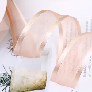 Großhandel transparente Nylon Satin Rand Organza-Band mit bedruckten Logo Geschenk verpackung Band für Blumen