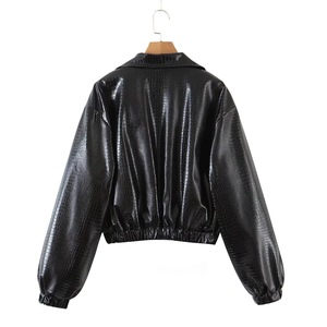 <span class=keywords><strong>2022</strong></span> <span class=keywords><strong>2023</strong></span> Otoño <span class=keywords><strong>Invierno</strong></span> nueva mujer moda Color sólido Sexy solapa manga larga Casual cremallera PU abrigo de cuero - Product Image 5
