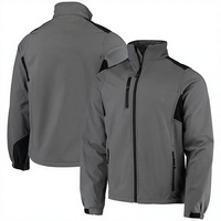 Veste softshell grise pour homme, col montant, fermeture éclair, coupe-vent, décontractée, pour l'extérieur, saison automne, coupe régulière, couleur unie, polyester