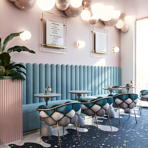 Muebles Modulares de Lujo Personalizados para Cafetería y Pastelería, Diseño de Tienda de Café con Mostradores Curvos, Iluminación LED y Asientos de Terciopelo - Product Image 5