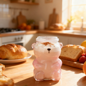 Gobelet en verre à double paroi sans BPA de forme classique en forme d'ours en peluche avec paille, réutilisable, anti-fuite, pour boissons froides, tasse à café avec chapeau - Product Image 2