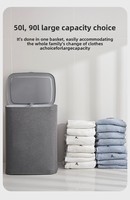 Panier à linge en tissu ionique 50L avec couvercle-robuste et résistant aux odeurs, pour la maison, la pépinière, le dortoir universitaire-lavable en machine