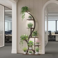 Meuble de salon moderne pour intérieur, table console multi-niveaux en fer et bois avec support créatif pour pot de fleurs