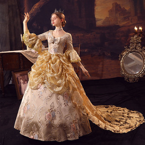 Traje de Corte Rococó Dorado, Disfraz de Princesa Noble Británica, Fiesta de Disfraces, Fiesta de Máscaras, Reunión Anual, Teatro, Vestido Victoriano - Product Image 4