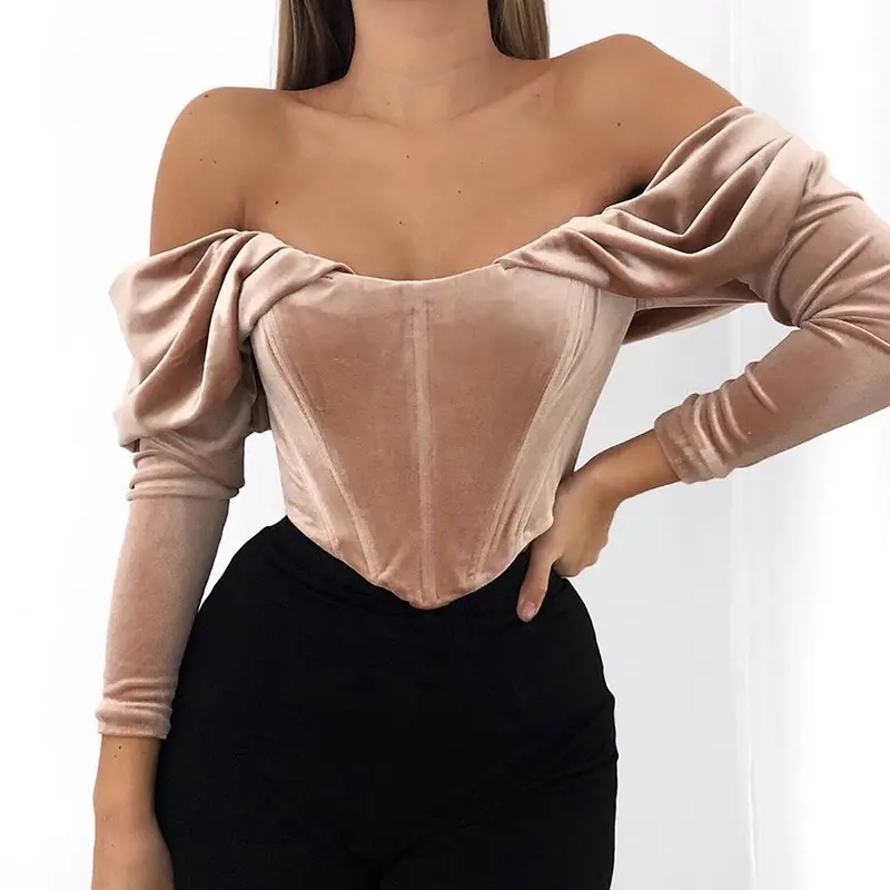 Trendy Ladies Fashion Clothing Sexy Velvet Vintage Long Sleeve Shirts For Women Tops