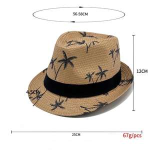 Sombrero de Paja con Estampado de Palmeras, Transpirable, de Ala Pequeña, para Verano, Playa, Vacaciones Tropicales, para Hombres y Mujeres, Superventas - Product Image 5