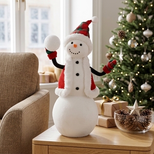 Red Plaid <b>Hat</b> Fabric Munecos De Nieve Snowman Doll with Snowball for Winter <b>Holiday</b> Decor New - Product Image 3