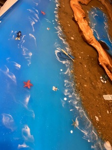 Vendite della fabbrica nuovo colore blu rettangolare moderna oceano blu con shell caffè pesce sala da pranzo mobili da tavolo In <span class=keywords><strong>Resina</strong></span> Epossidica - Product Image 3