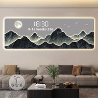 Peinture décorative murale pour salon 2026, style Grande Muraille, minimalisme moderne, luxe léger, horloge numérique LED lumineuse