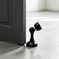 Windsgo Butée de porte magnétique en acier inoxydable noir mat, fixation au sol, robuste 304, avec embout sphérique, plaque de butée pour portes en bois