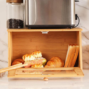Caja de Pan de Bambú, Contenedor de Almacenamiento de Alimentos de Madera, con Niveles Ajustables, para la Encimera de la Cocina - Product Image 1