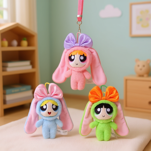 Portachiavi in Peluche Morbido HSO 13CM, Ciondolo Coniglio con Fiore della Polizia, Accessorio Leggero - Product Image 2