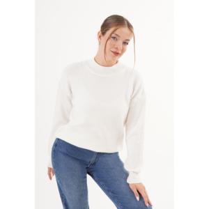 เสื้อสเวตเตอร์ถักคอสูงสีขาวสำหรับผู้หญิง สไตล์มินิมอล เนื้อนุ่ม 14 จีจี 300 กรัม - Product Image 5