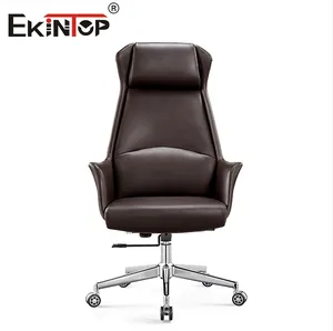 Ekintop Manufacture Manager Mobilier de bureau noir Chaises de visiteur Chaise de bureau ergonomique de direction pivotante en cuir PU Leader