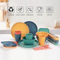 Ensemble de vaisselle de camping en plastique passe au lave-vaisselle ensemble de pique-nique réutilisable sans BPA recyclable RPET recyclé tasse bol assiette ensemble de couverts