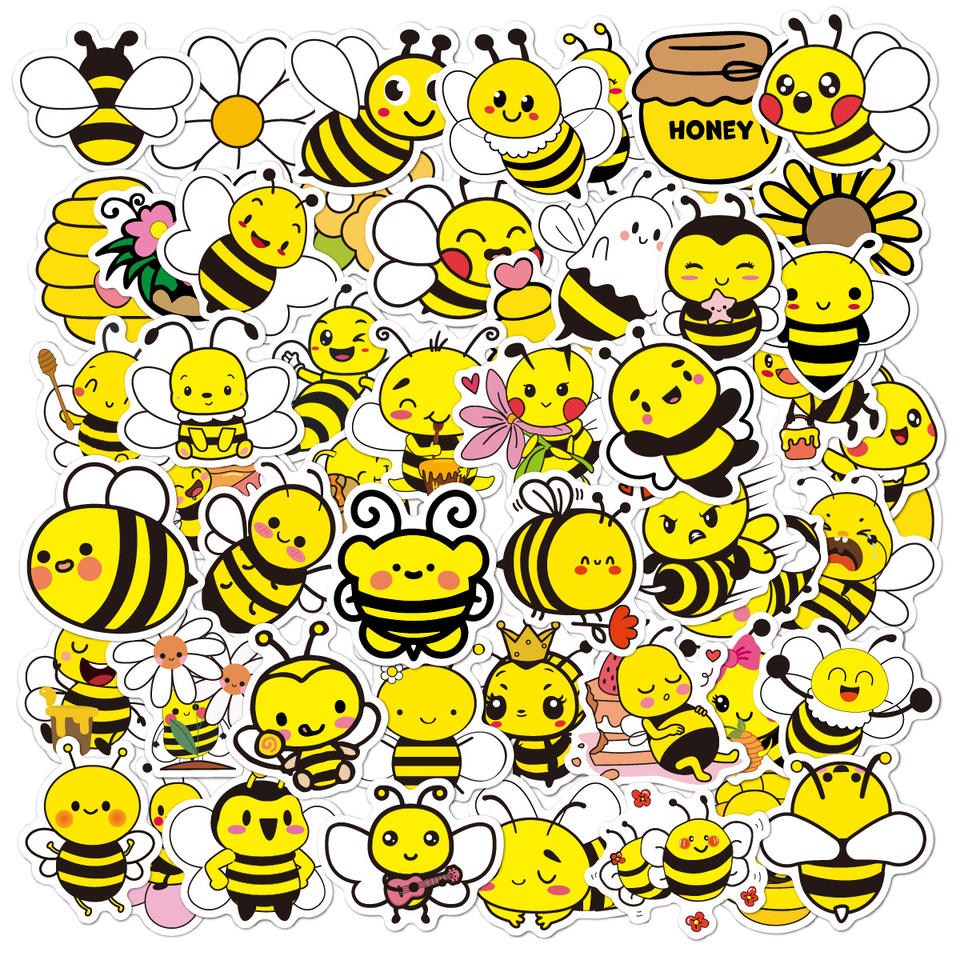 Custom Cute Cartoon Bee Adhesive Vinyl Stickers Waterproof Eco-Friendly ...